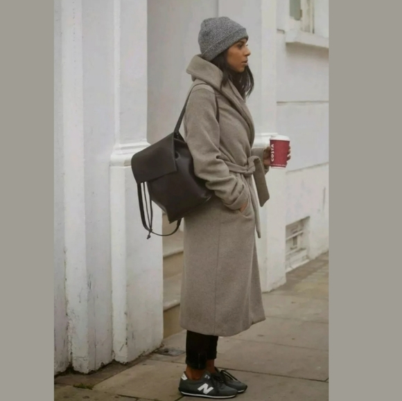 SOLD. ZARA Robe Coat Wool w/ Shawl Collar and Belt - Picture 4 of 8